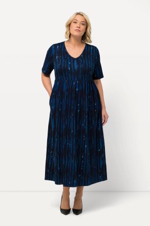 Tie Dye Print V-Neck Short Sleeve A-line Empire Knit Dress