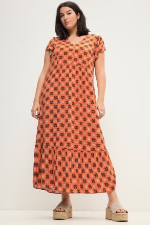 Allover Print Cap Sleeve Maxi Dress