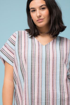Blouse shirt, oversized, stripes, V-neck