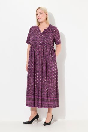 Floral Notch Neck Border Print Empire Knit Dress