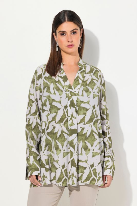 Leaf Print Long Sleeve Blouse