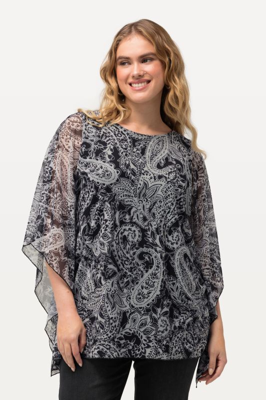Draped Mesh Layered Blouse