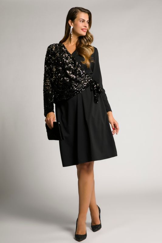 Sequin Surplice Wrap Long Sleeve Lined Dress