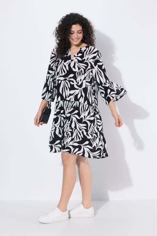 Leafy Print Flounce Panel Midi Dress