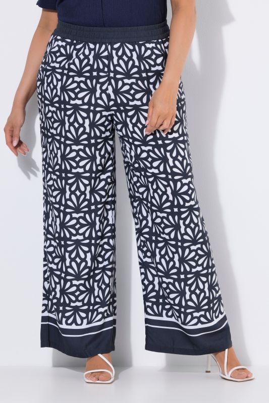 Floral Tile Print Elastic Waist Pants