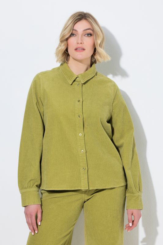 Corduroy Long Sleeve Button-Down Blouse