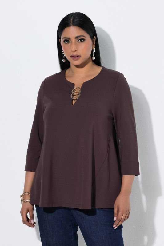Punto di Roma O-Ring Split Neck T-Shirt Blouse