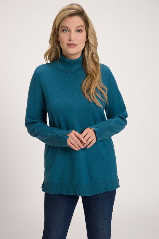 Turtleneck Ribbed Trim Long Sleeve Sweater