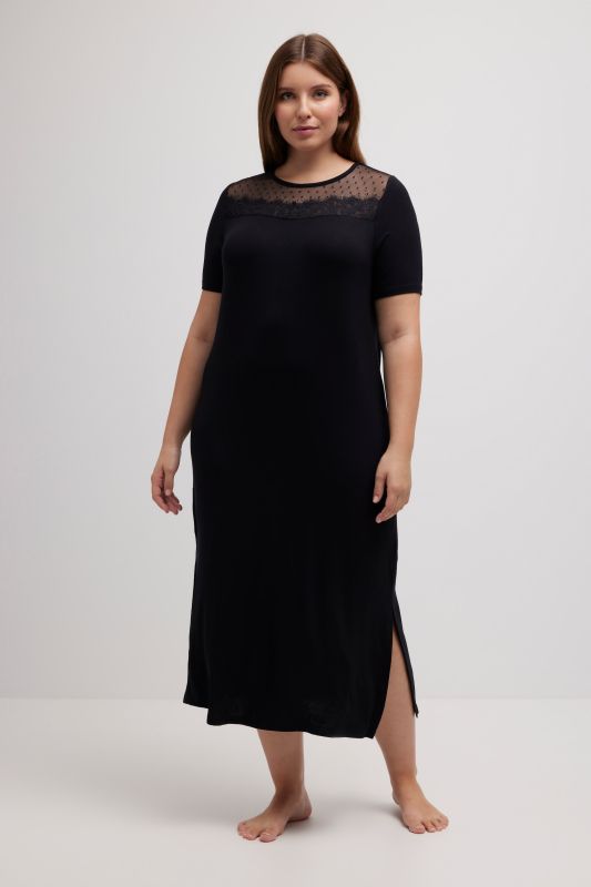 Lace Detail Short Sleeve Stretch Knit Nightgown