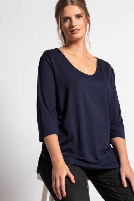 Silky Stretch Rounded V-Neck Stretch Knit Top