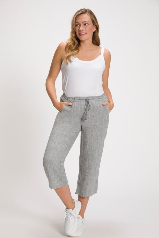 Cool Linen Elastic Waist Capri Pants