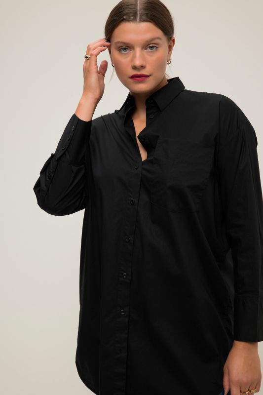 Shirt blouse, oversized, button placket, shirt collar