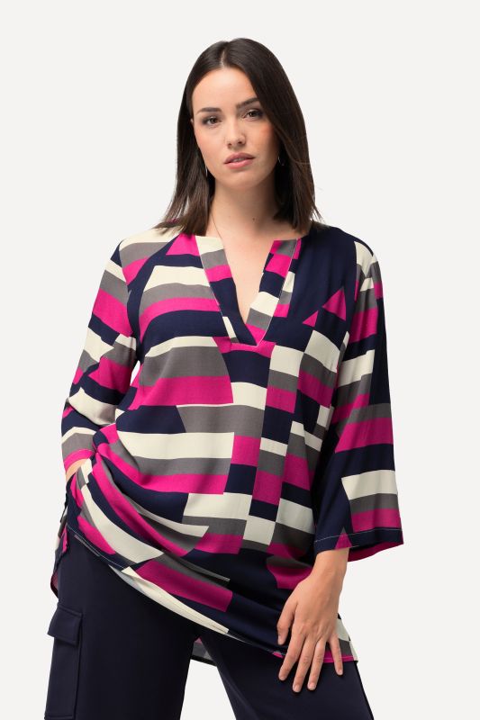 Mixed Print 3/4 Sleeve Tunic Blouse