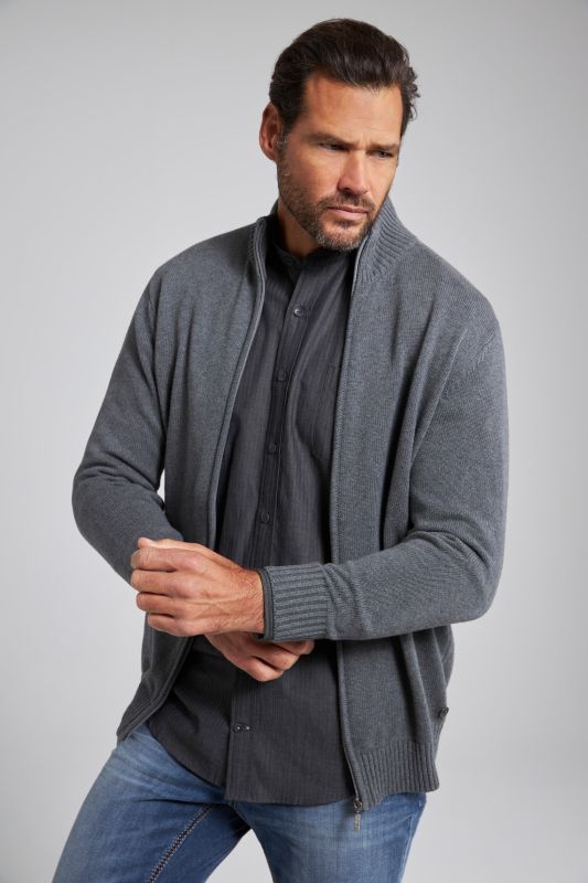 Cardigan, stand-up collar, ribbed trim