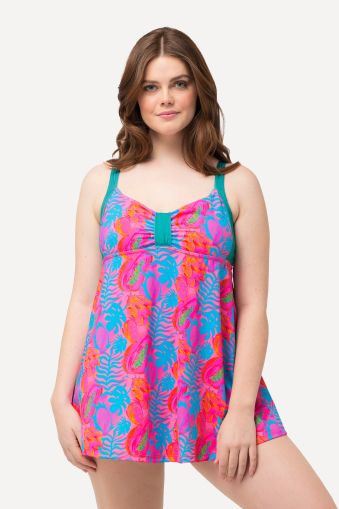 Neon Leaf Print Swim Dress