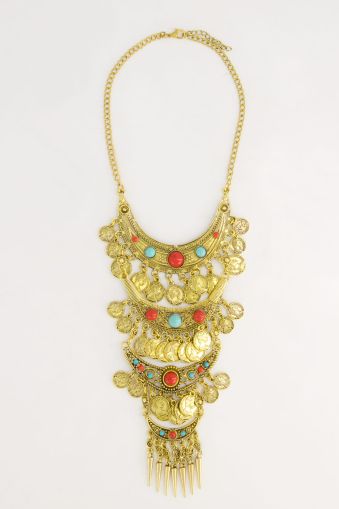 Statement necklace, three-tier, gemstones