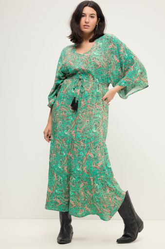 Maxi dress, A-line, paisley print, V-neck, kimono sleeves