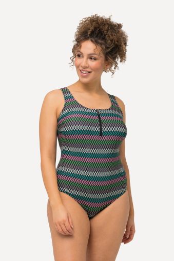 Zip Front Chevron Striped One Piece Swimsuit