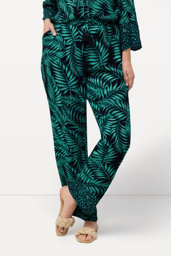 Palm Leaf Print Elastic Waist Pants