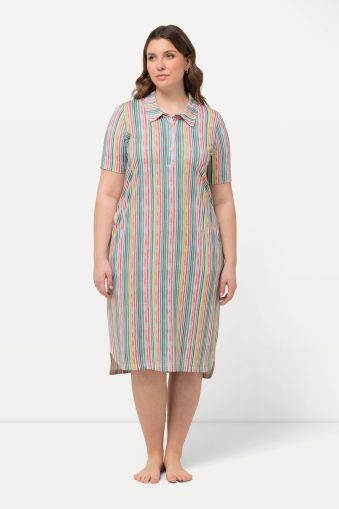 Striped Collared Short Sleeve Nightgown