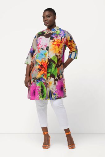 Tropical Flower 3/4 Sleeve Tunic Dress