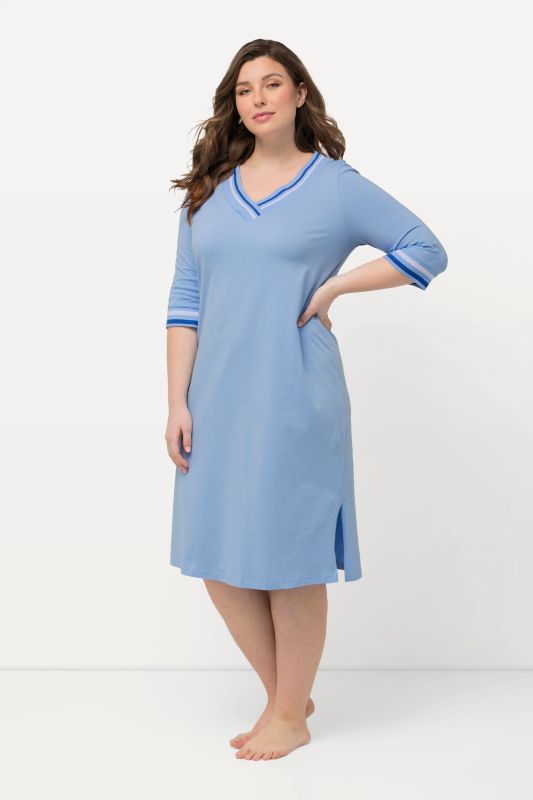 Sporty Stripe Trim V-Neck Cotton Nightgown