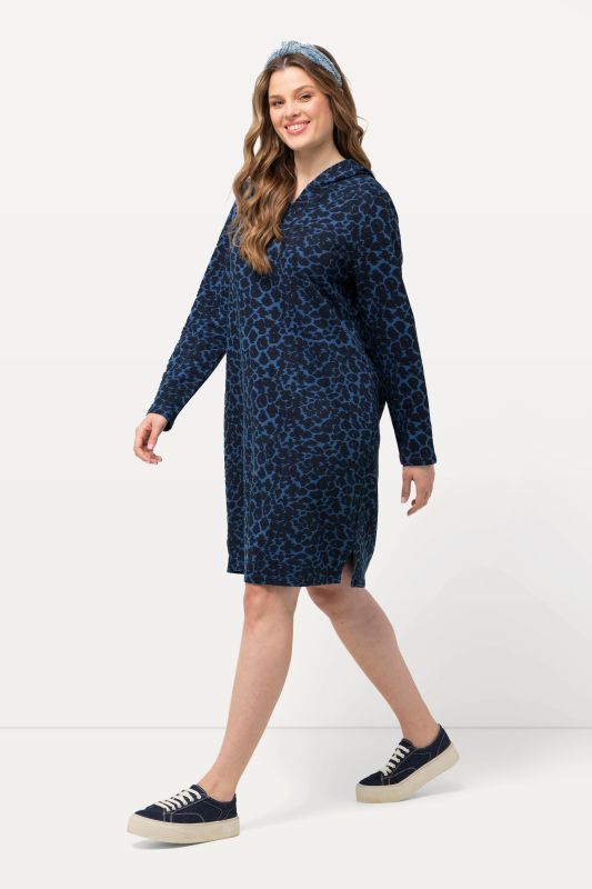 Leopard Print Long Sleeve Hooded Sweatshirt Dress