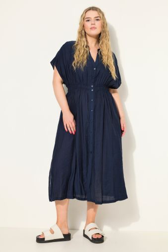 Textured Button-Down Cap Sleeve Dress