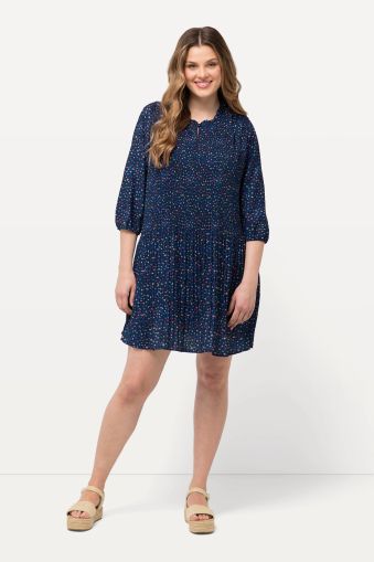 Speckled 3/4 Sleeve Pleated Mini Dress