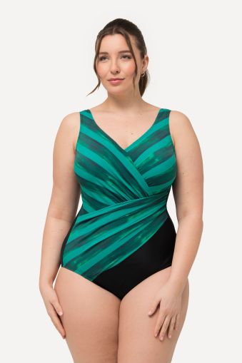 Striped Wrap Look One Piece Swimsuit