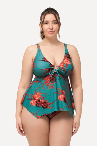 Floral Motif Pointed Hem Tankini