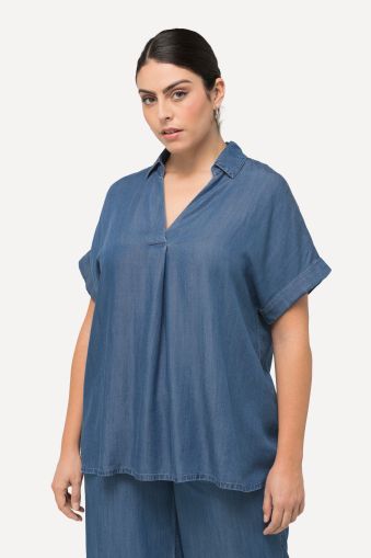 Collared Short Sleeve Lyocell Blouse