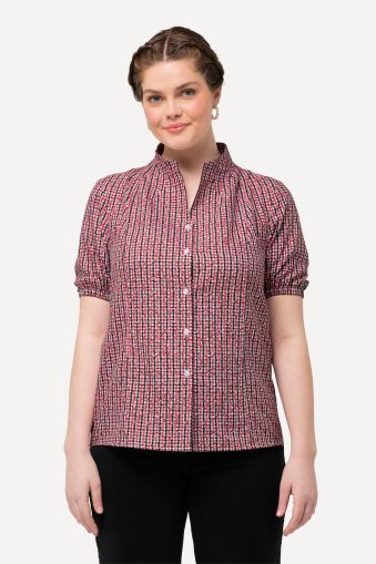 Traditional Plaid Goblet Collar Blouse