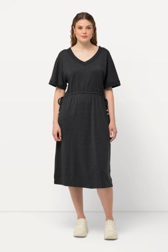 Drawstring Waist Short Sleeve Jersey Dress