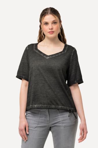 Cold Dyed Sweetheart Neckline Short Sleeve Tee