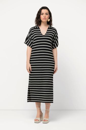 Striped Polo Collar Short Sleeve Dress