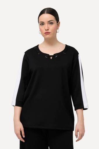 Eyelet Neckline 3/4 Sleeve Sweatshirt