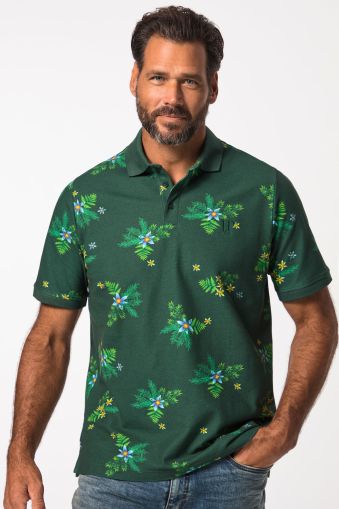 Polo shirt, short sleeve, piqué, floral pattern, up to 8 XL