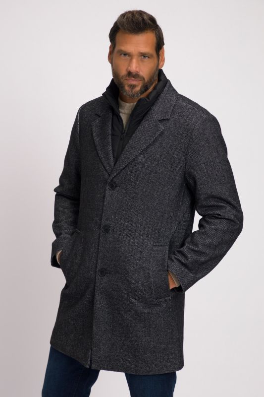 Coat, wool blend, quilted insert, lapel collar