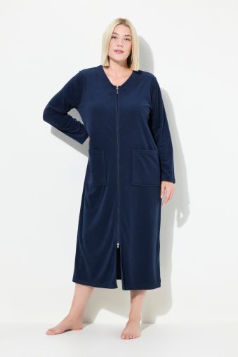 Long Zip Front Cotton Blend Terry Bathrobe