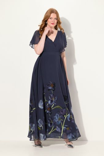 Floral Chiffon Layered Cap Sleeve Gown