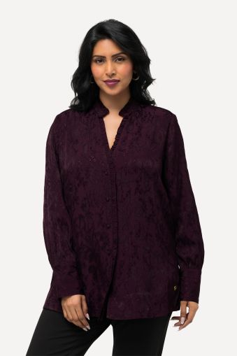 Jacquard Long Sleeve Button Down Blouse