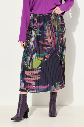 Abstract Print Elastic Waist Pleated Skirt