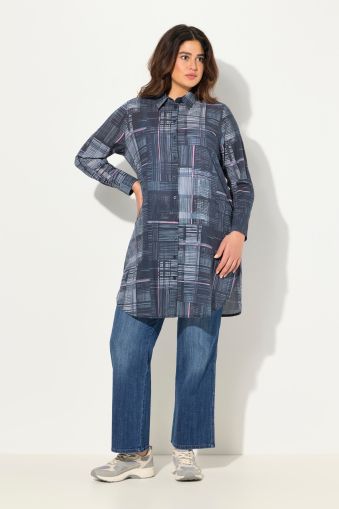 Mixed Plaid Long Sleeve Button Down Shirt Dress