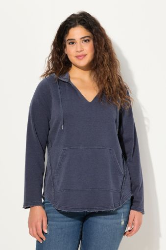 Open Edged Long Sleeve V-Neck Hoodie