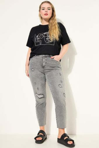 Distressed Raw Hem Mom Jeans