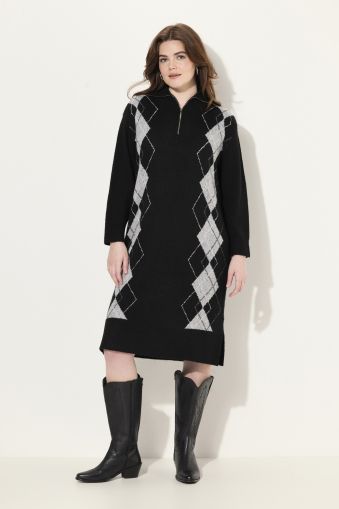 Argyle Knit Troyer Collar Dress