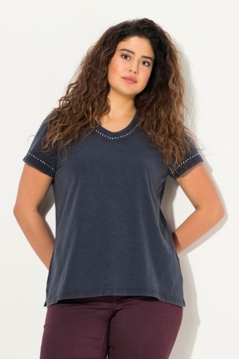 Cold Dyed Rhinestone Detail Cap Sleeve Tee