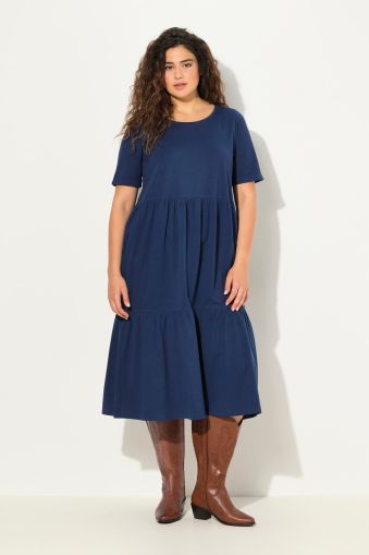 Flounce Panel Short Sleeve Jersey Midi Dress