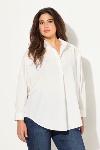 Partial Button Pleat Long Sleeve Blouse